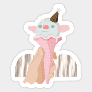 Clown Ice Cream Cone Jelly Gouache Painting Sticker
